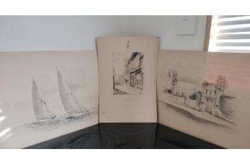 Vintage Pencil Watercolor Paintings
