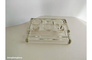 Antique glass inkwell caddy