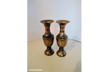 Etched brass vases